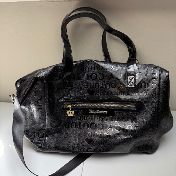 Juicy Couture Handbags - Juicy Couture Black Patent Duffel Weekender Bag